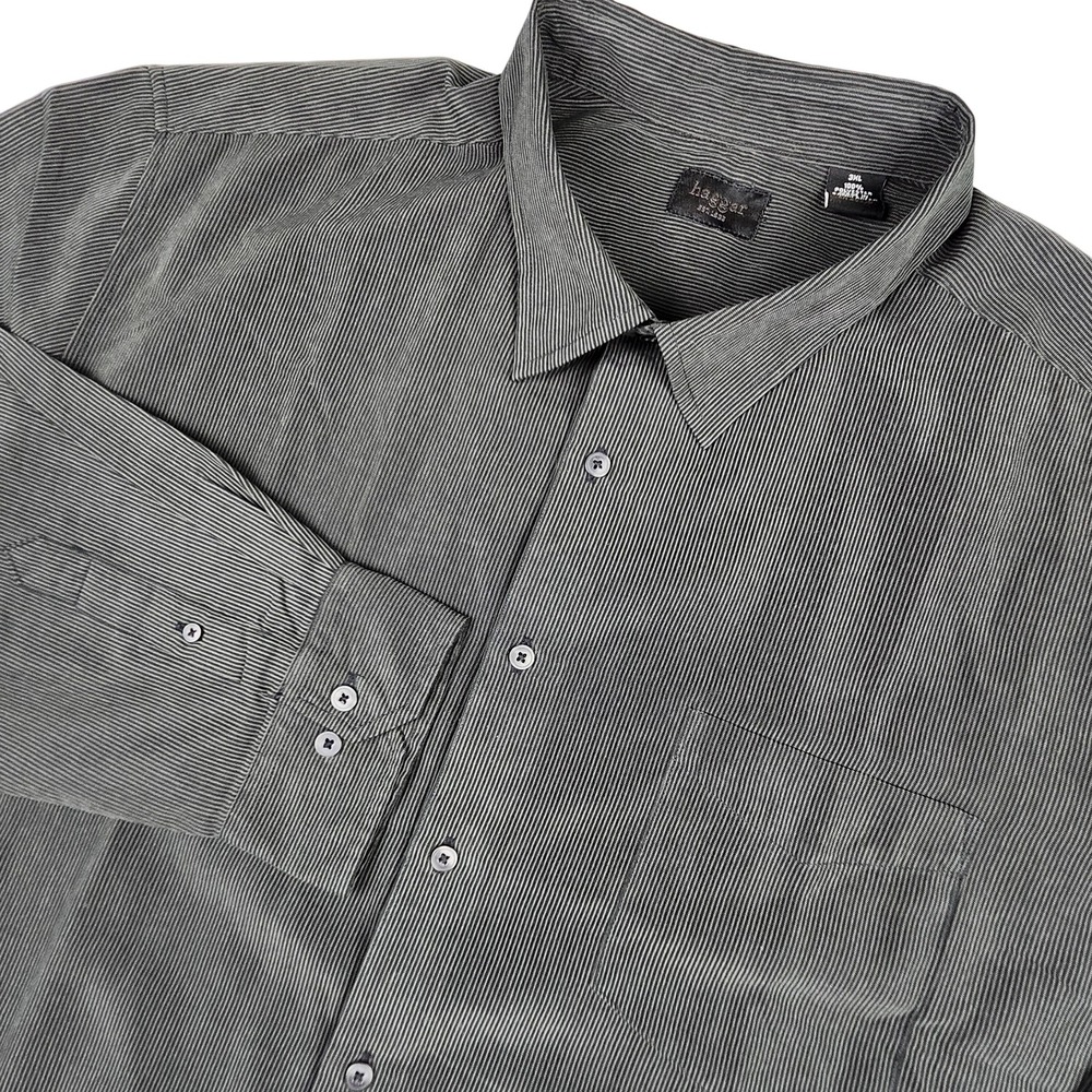 Haggar Button Up Mens 3XL Gray Striped Long Sleeve Micro Corduroy Shirt Office
